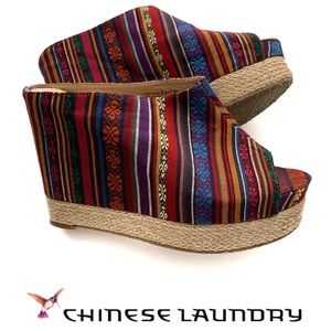 Chinese Laundry Wedge Open Toe Textile Heel